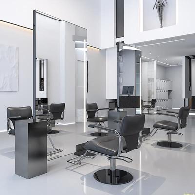 网红理发店镜台柜子一体美发店专用镜子发廊单双面落地剪发镜带灯