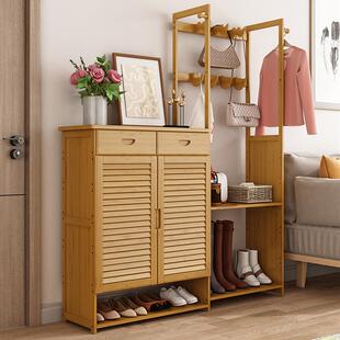 入户衣帽架鞋柜一体家用进门口竹置物架靠墙玄关入门鞋柜挂钩衣架