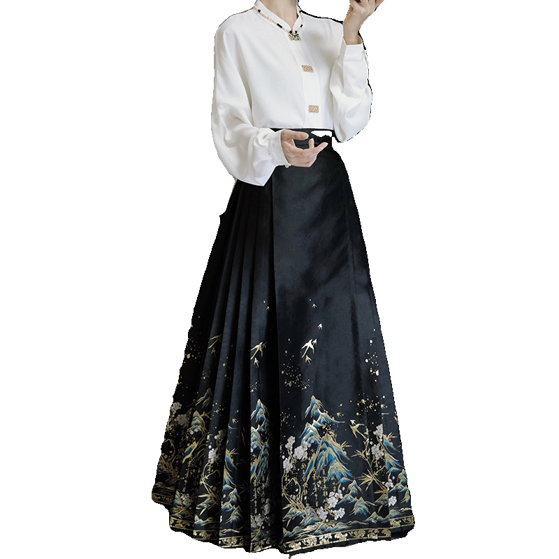 醉雨朵原創(chuàng)千里江山重工明制仿妝花馬面裙日常套裝漢服女2025新款