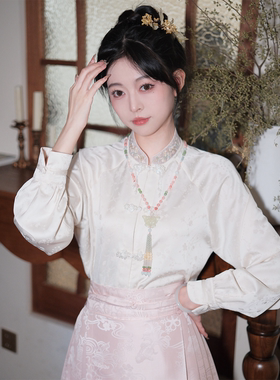 醉雨朵原创初见国风立领刺绣流苏对襟新中式上衣日常通勤衬衣秋冬