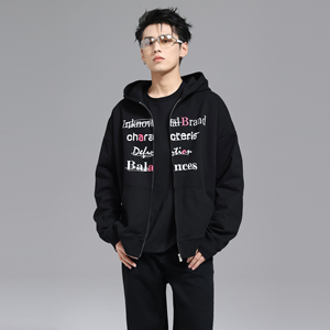 UNKNOWTAL 巴味撞色印花拉链开衫卫衣宽松420G重磅帽衫