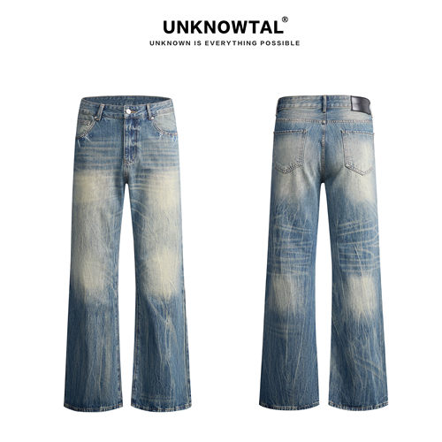 Unknowtal复古微喇宽松牛仔裤