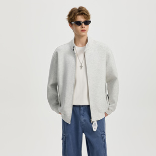 UNKNOWTAL 美式纯色复古简约短宽版型哈灵顿纽扣休闲宽松外套夹克