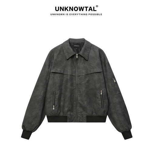 UNKNOWTAL扎染PU皮飞行拉链夹克