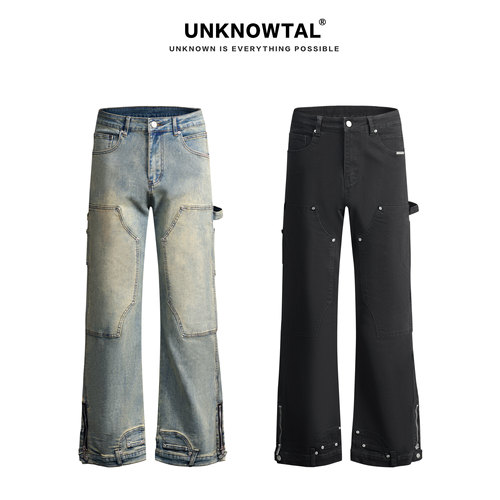 UNKNOWTAL反方向裤脚拉链牛仔裤