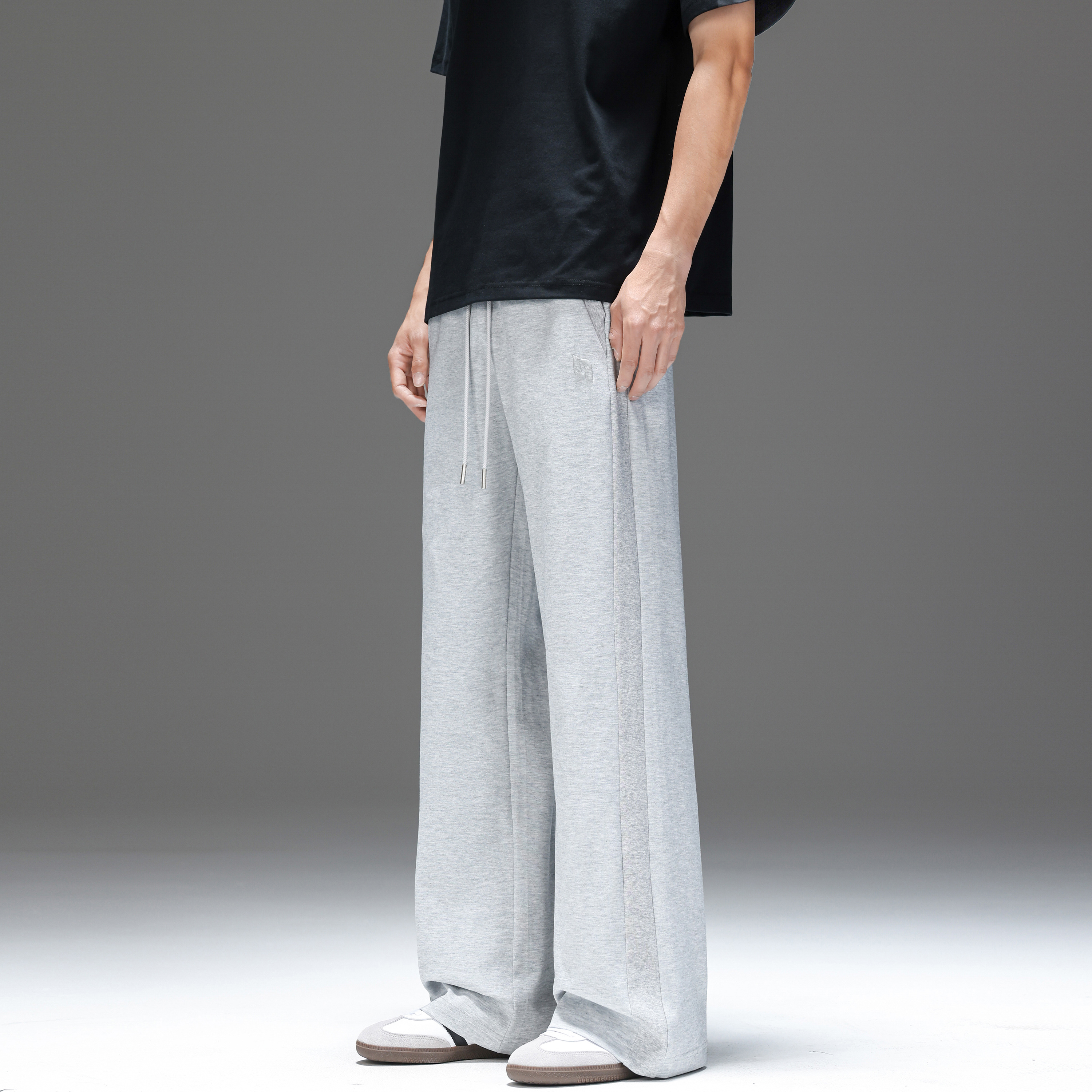 UNKNOWTAL侧拼接螺纹微喇卫裤