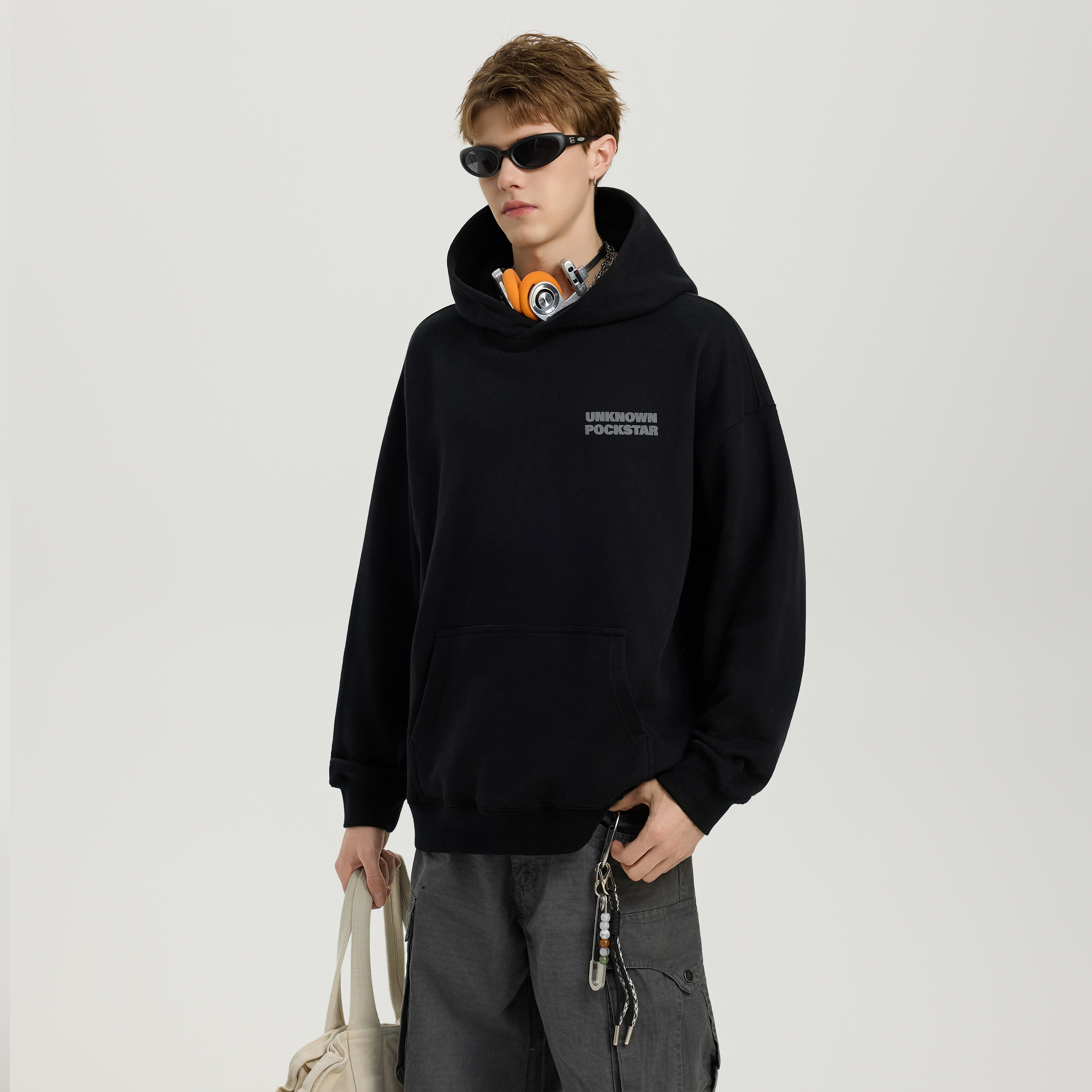 美式复古字母印花连帽卫衣