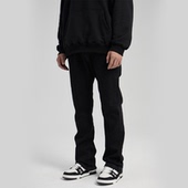 弹力直筒纯色百搭长裤 脚毛边设计牛仔裤 基础水洗黑色裤 UNKNOWTAL