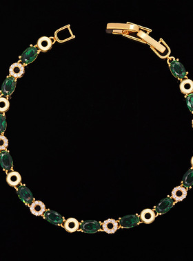 祖母绿椭圆轻奢镀金手链