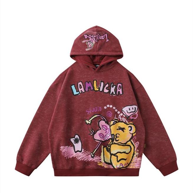 香港潮牌涂鸦印花连帽卫衣春秋新款宽松休闲长袖街头风情侣款外套