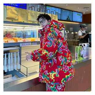 棉衣裤 情侣大码 国潮复古外套牡丹花网红棉服 男冬季 东北大花袄套装