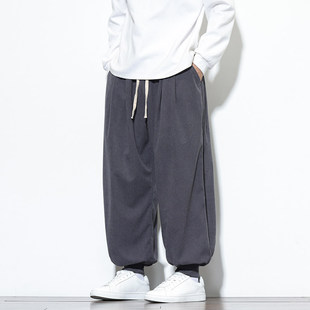 秋冬季 飞灯笼束脚长裤 灯芯绒哈伦裤 大码 复古宽松阔腿裤 中国风男装