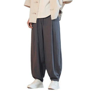 太极裤男中国风夏季大码武术练功裤阔腿宽松灯笼裤棉麻功夫长裤子