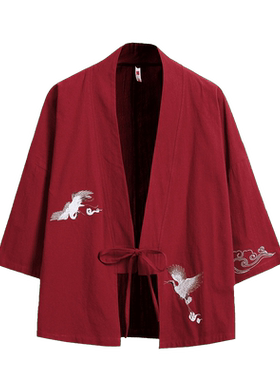 中式仙鹤刺绣汉服男装夏季
