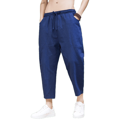 亚麻八分裤男夏季薄款锥形休闲裤