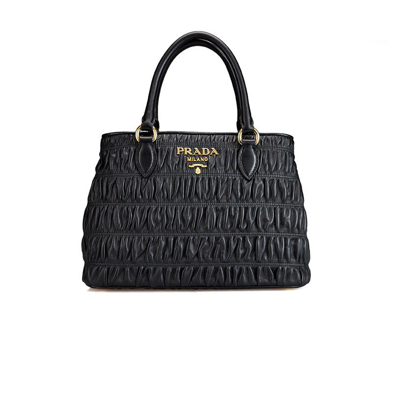 PRADA/普拉达女包羊皮褶皱黑色单肩斜跨手提包 1BA173 2B25 F0002