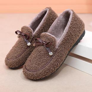 家居鞋加绒保暖包跟软底毛毛鞋冬季防滑一脚蹬休闲豆豆棉鞋棉拖鞋