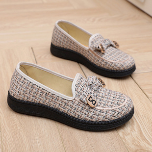 老北京布鞋格纹舒适百搭一脚蹬女单鞋透气中老年老太太软底妈妈鞋
