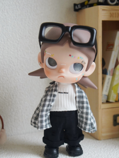 8分娃娃Zsiga格子衬衫黑色牛仔裤套装黑色皮鞋不拔头穿