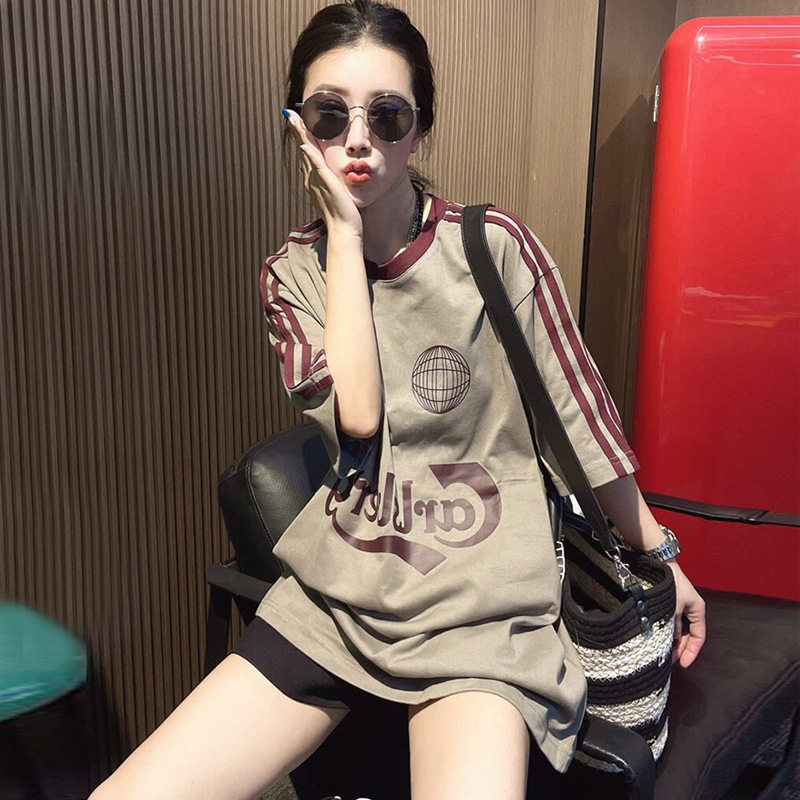 复古运动风短袖T恤女2026年新款宽松中长款印花潮牌大版休闲上衣,女装/女士精品,T恤,淘宝优惠券,粉丝福利购,淘宝优惠卷