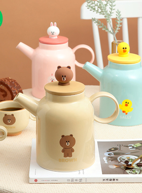 LINE FRIENDS冷水壶陶瓷布朗熊卡通家用茶壶水杯套装凉水壶耐高温
