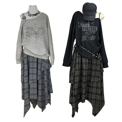 超宽松复古叠穿半身裙女