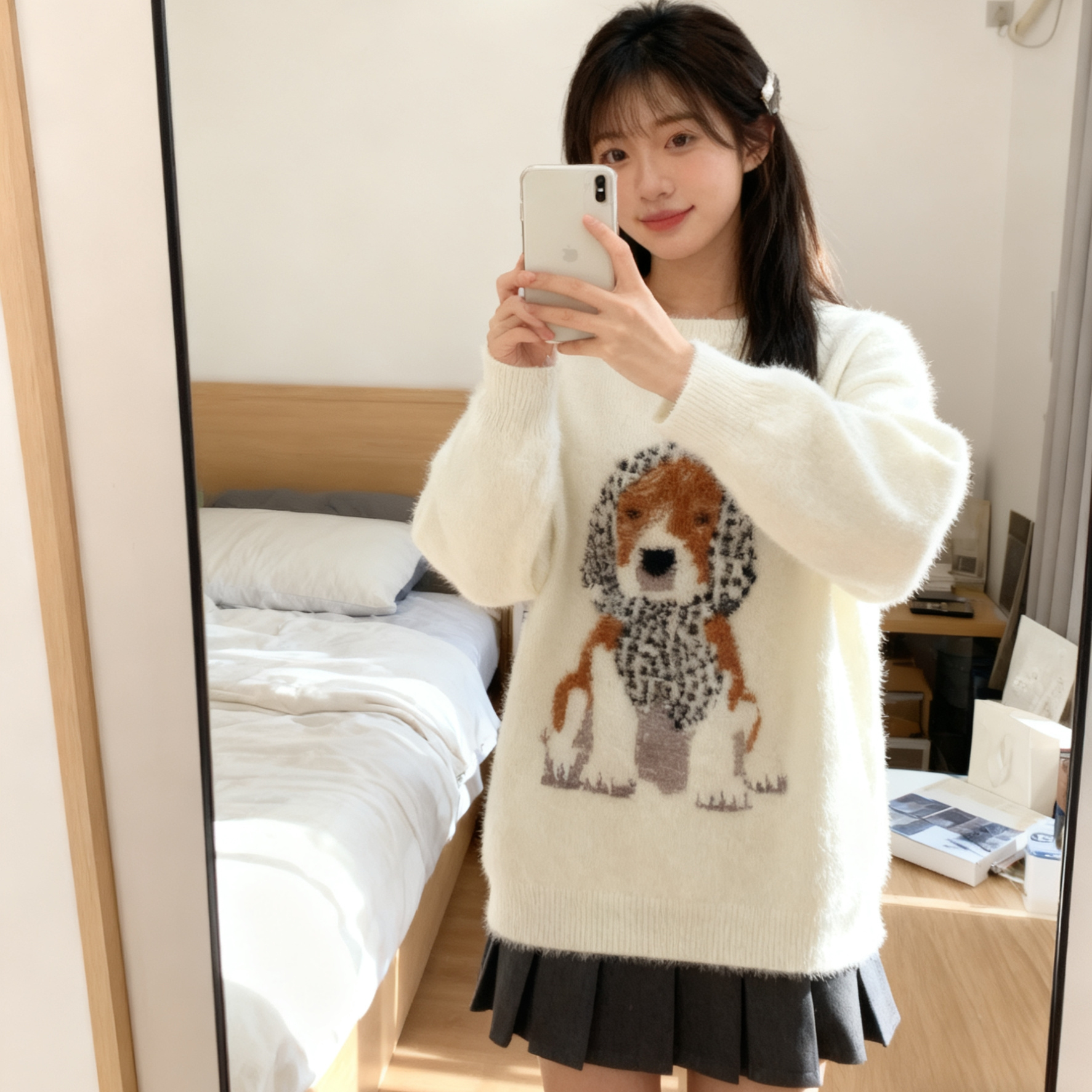 韩系软糯水貂绒小狗毛衣