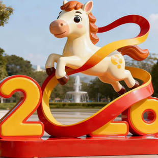 2026元旦春节卡通马造型雕塑户外景区小区商场门店新年装饰摆件