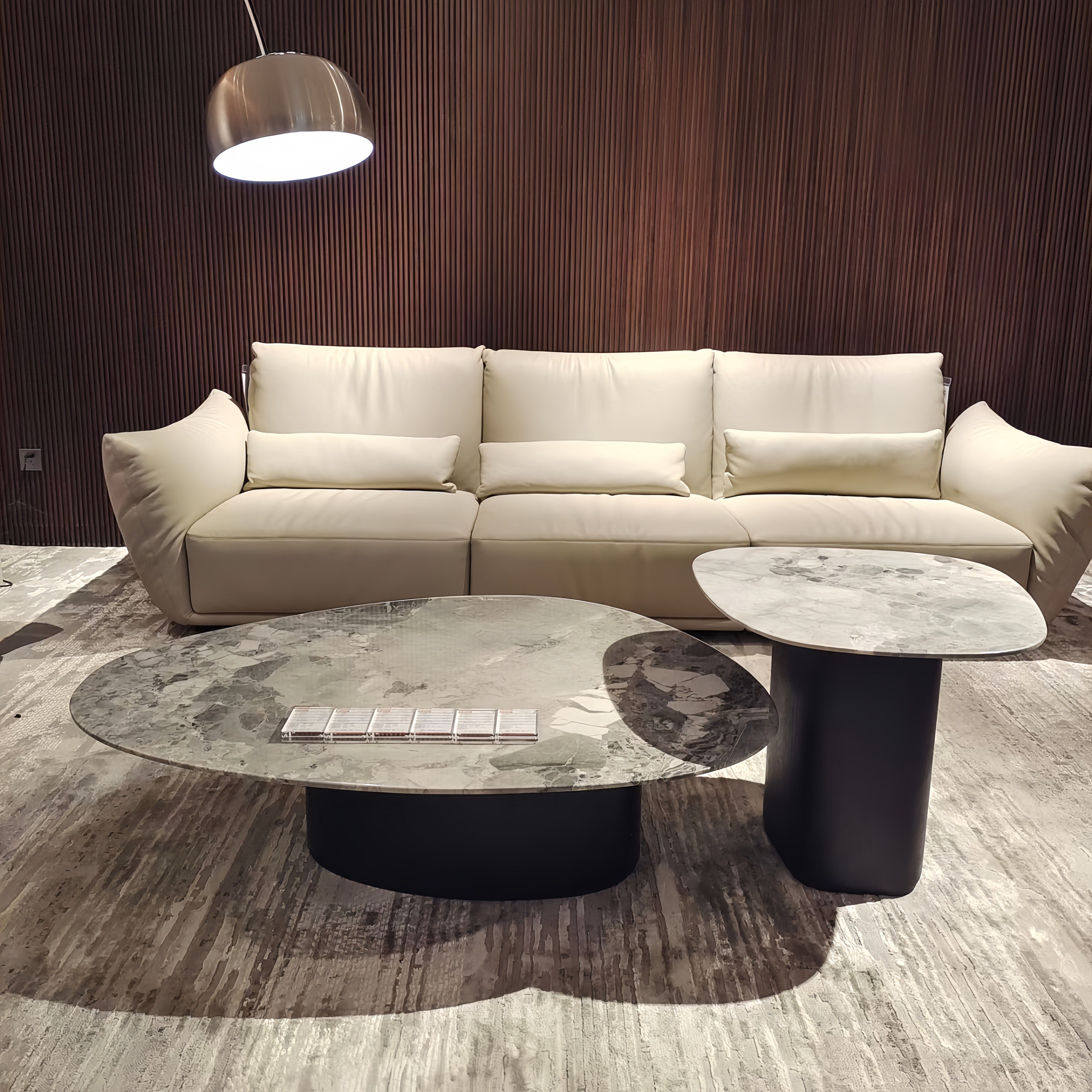 意式极简奥利奥灰大理石高级感设计师别墅大平层客厅异形茶几组合