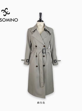 Aesomino/衣莎美诺春秋长款风衣女外套气质通勤上衣灰色Y540C8095