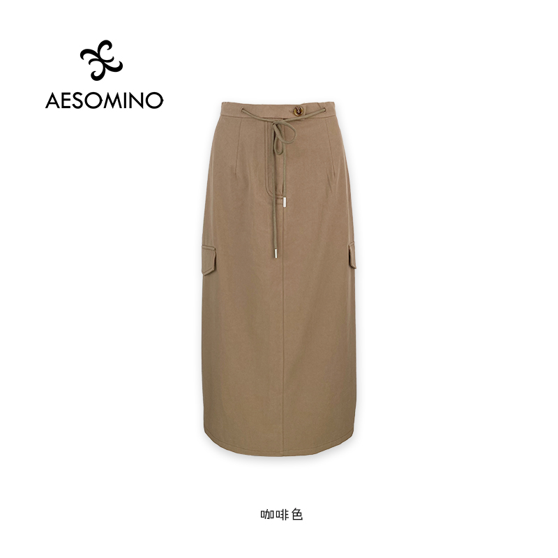 【新品】Aesomino/衣莎美诺工装半身裙咖啡色Y633C0327