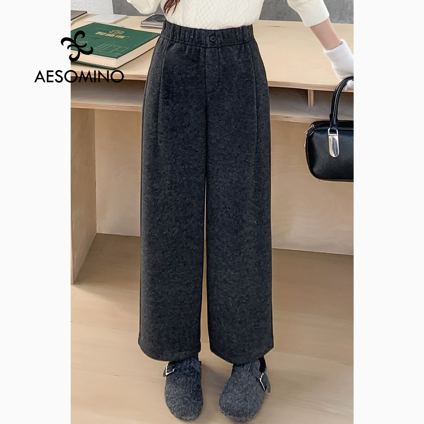 9分加绒加厚羊毛醋酯豌豆裤女