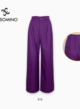 Aesomino/衣莎美诺春秋休闲裤女长裤宽松直筒裤紫色黑色Y095C3807