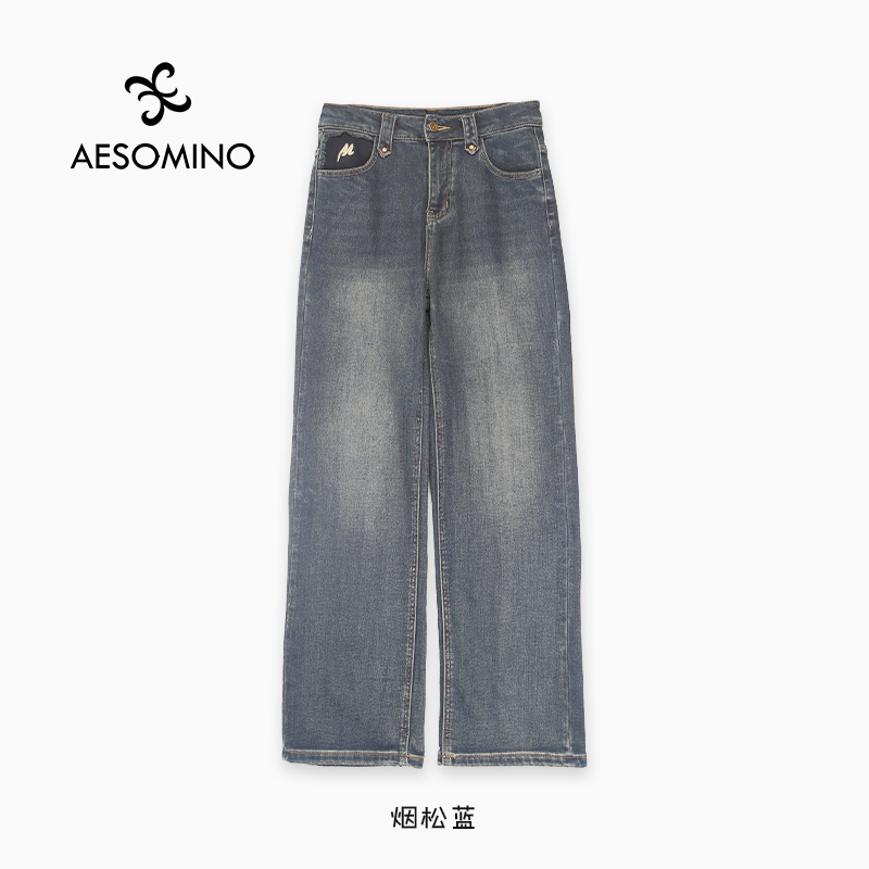 衣莎美诺冬厚款加绒直筒牛仔裤