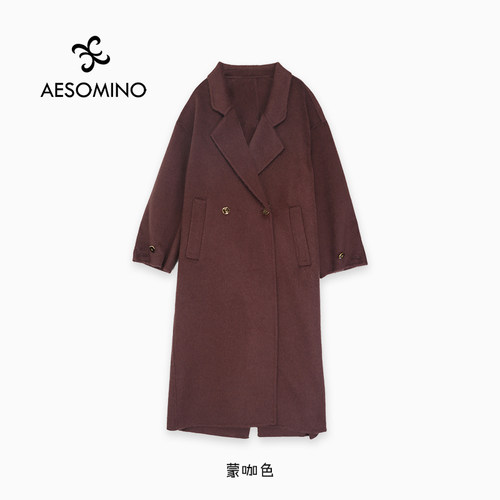 Aesomino/衣莎美诺冬双面呢长款外套厚款大衣Y540D0861