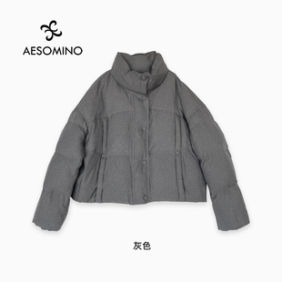 冬短款羽绒服女ANZY立领保暖90鸭绒外套气质通勤O型斜纹落肩羽绒