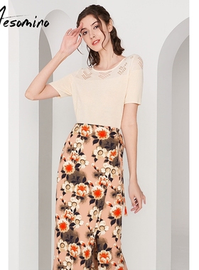 印花高腰半身裙女2025夏季新款宽松显瘦遮肉腰裙Y000BKT05