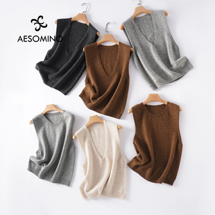 纯羊毛衫 针织无缝马甲夹女春秋百搭叠穿上衣V领圆领背心Y579CACYC