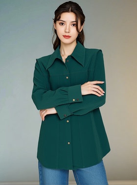 特卖衣莎美诺春秋通勤风长袖衬衫女翻领免烫上衣纯色Y259CL109