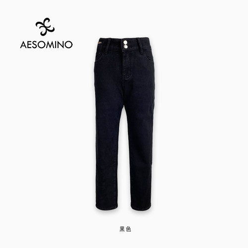 冬加绒加厚修身显瘦牛仔裤子黑色Y593D3038