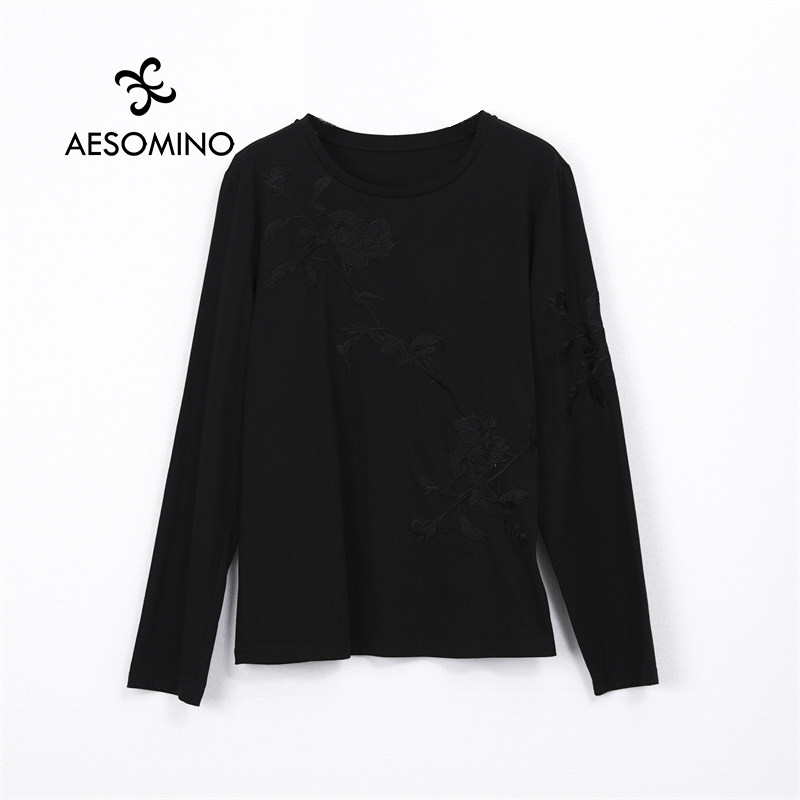 新中式国风刺绣长袖面膜T恤女春夏新款小衫国风上衣Y682CB358