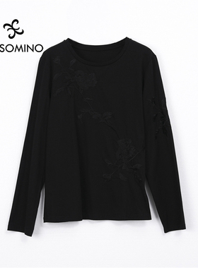 新中式国风刺绣长袖面膜T恤女春夏新款小衫国风上衣Y682CB358