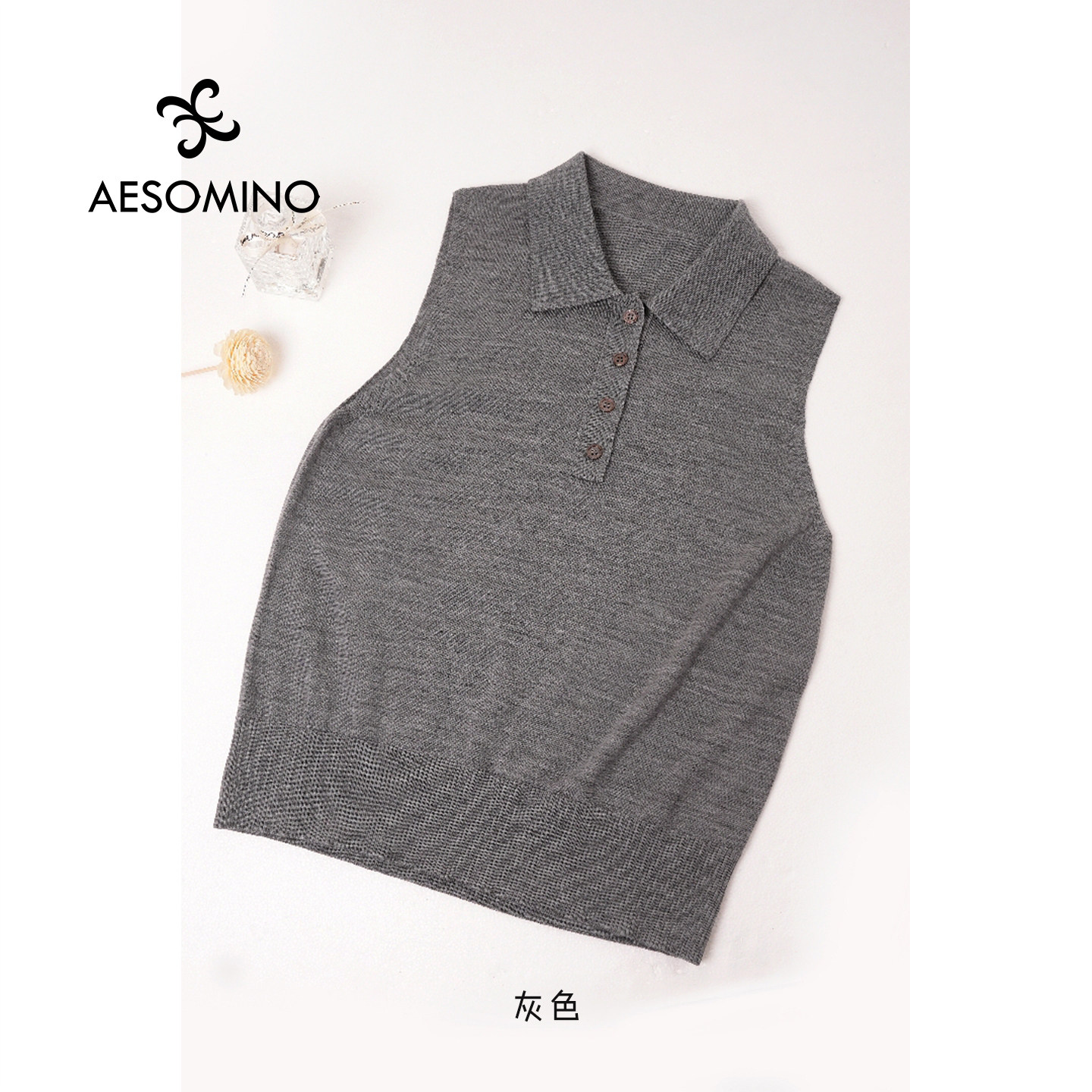 【新】精纺纯羊毛马夹可机洗POLO翻领无袖针织衫背心女Y655B0525