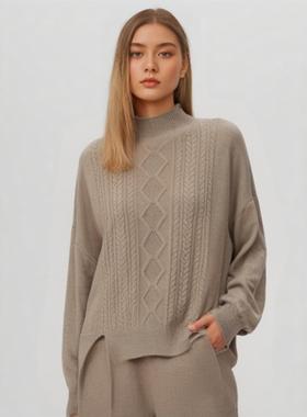 纯羊毛衣莎美诺春秋时尚套装上衣套头衫毛衣休闲裤女Y438C2052