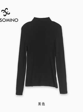 弹力Aesomino/衣莎美诺套头衫烟管领外贸原单T恤黑色Y661C2412