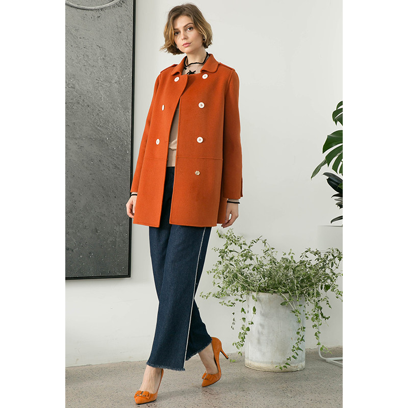 特卖衣莎美诺秋冬纯羊毛双面呢大衣外套女橘色64082031,64082235
