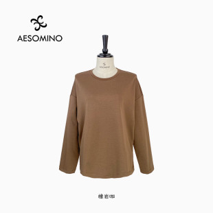 衣莎美诺26春秋圆领长袖 棉T恤休闲风直筒型简约宽松套头Y530C4832