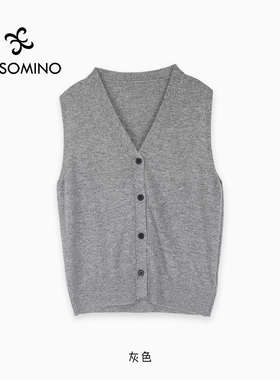 纯羊毛马夹春夏叠穿针织背心女休闲简约无袖开衫上衣Y682C0859