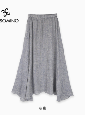 100亚麻半身裙女新款夏薄款小个子灰色a字裙高腰长裙Y682BH884