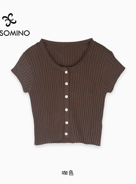 【25新】针织圆领坑条纹显瘦短袖女春夏薄针织短袖开衫Y682C169A